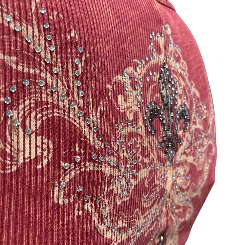 Vocal Maroon Rhinestone Ribbed Tunic Sz Small - Picture 13 of 16